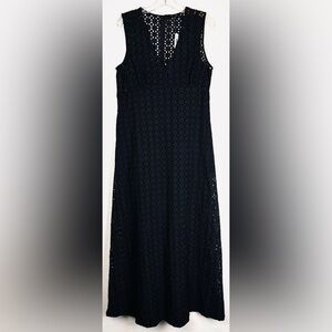 NEW Madewell Eyelet V-Neck Maxi‎ Dress 4 Black V-Neck Cottagecore Lined 0910